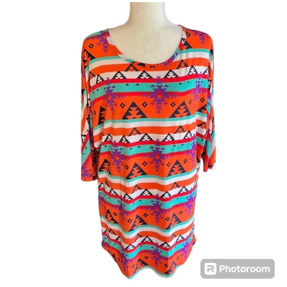 Auditions Orange Trial Aztec Print Tunic Dress Size M